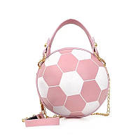 Женская классическая круглая сумка футбольный мяч на цепочке розовая