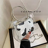 Жіноча класична прозора сумочка на ланцюжку з круглими ручками далматинець біла чорна, фото 4