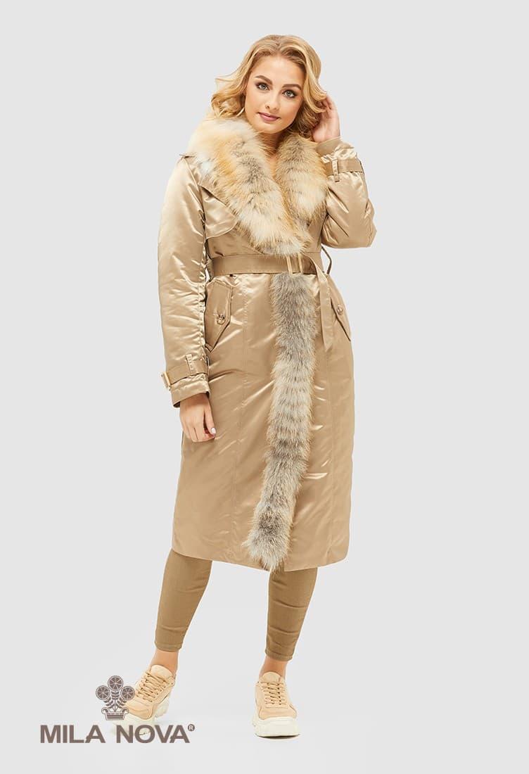 Жіночий зимовий плащ з хутряною обробкою, фото 1