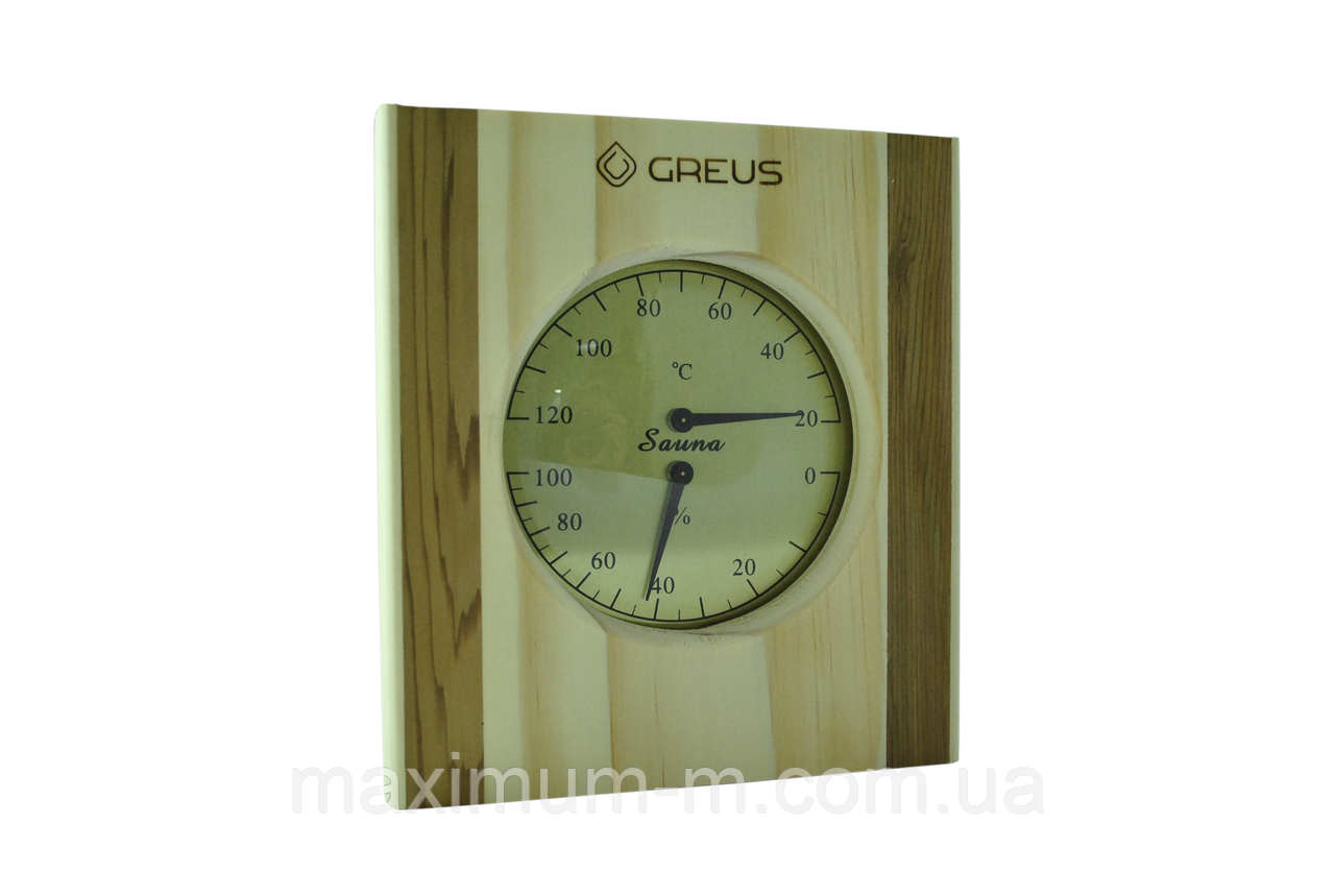 Термогігрометр Greus сосна/кедр 16х14,5 для лазні та сауни