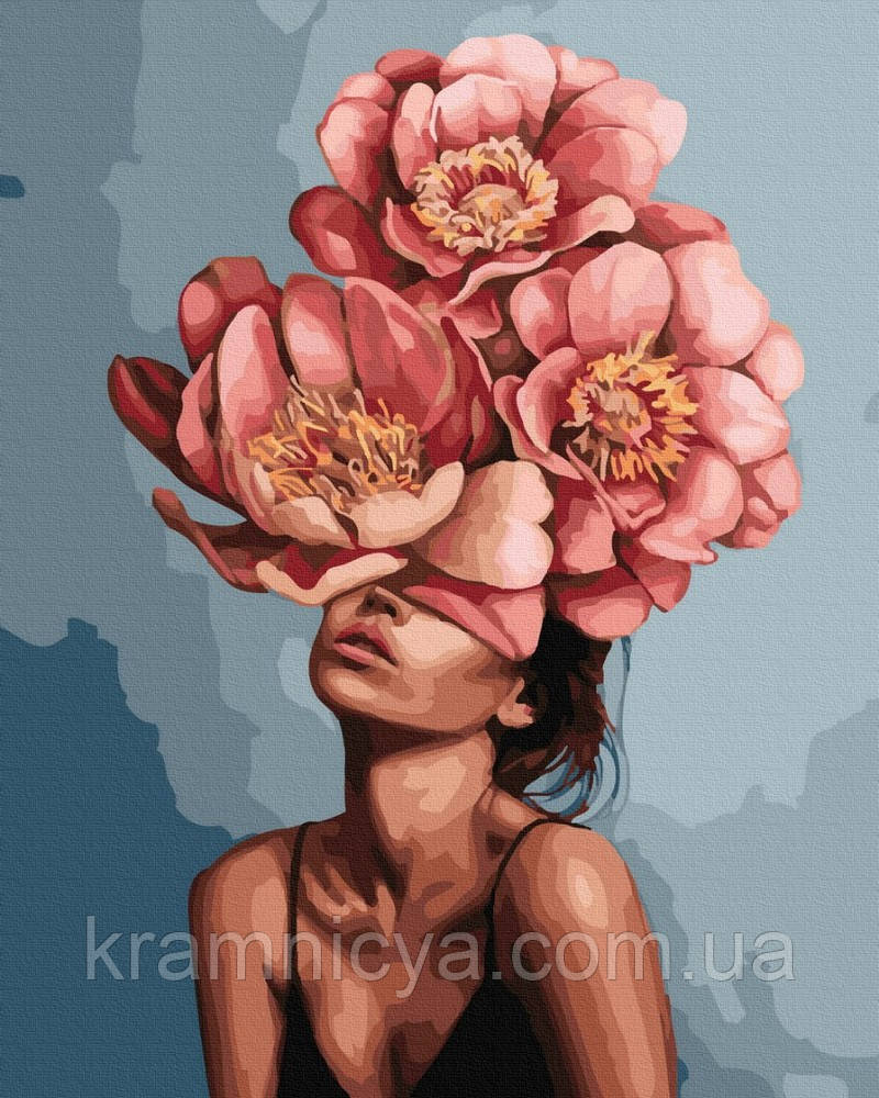 Картини за номерами Дівчина в квітучих пионах, 40х50 BrushMe (GX40544), фото 1
