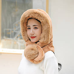 Капюшон із шарфом з екохутра Бежевий