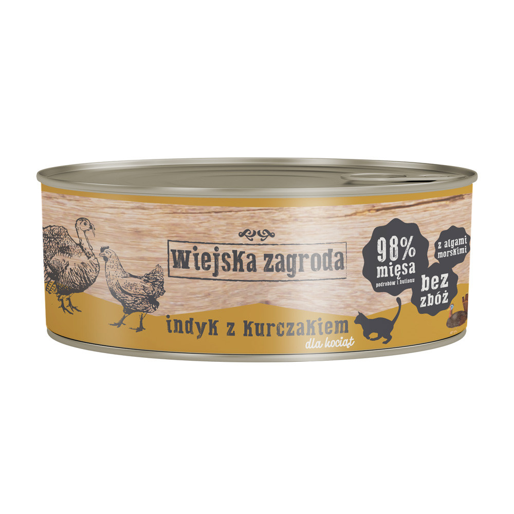 Корм для кошенят "Індичка з куркою", вологий корм для кошенят, (10х85 г) - Wiejska Zagroda