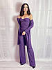 Женский костюм 3-ка ( топ-бюстье + кардиган + брюки) из трикотажа рубчик Poliit 7339  фиолетовый 36