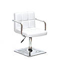 Крісло Arno-Arm 4-CH-Base білий кожзам, з підлокітниками на квадратному підставі з регулюванням висоти, фото 2