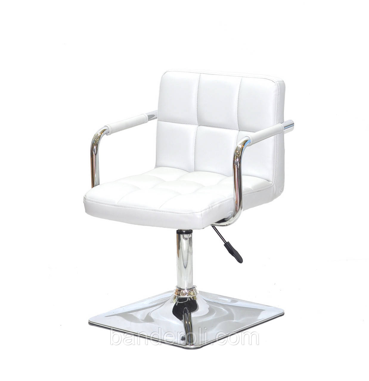 Крісло Arno-Arm 4-CH-Base білий кожзам, з підлокітниками на квадратному підставі з регулюванням висоти, фото 1