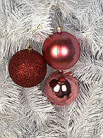 Набор новогодних игрушек, шары на елку 3 в 1 матовая, глянцевая, с блестками в упаковке 6 штук, d 6 см
