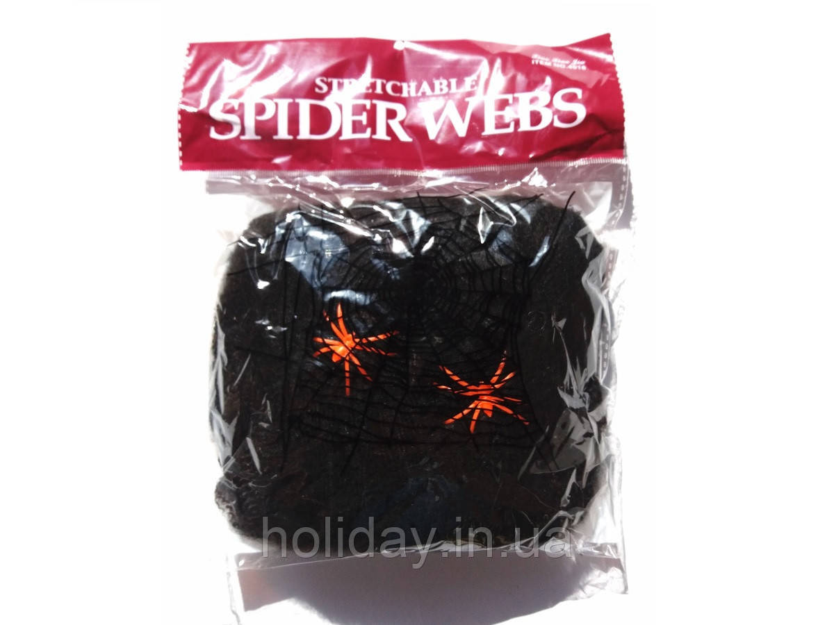Павутина з павуками декоративна чорна на Хеллоуїн