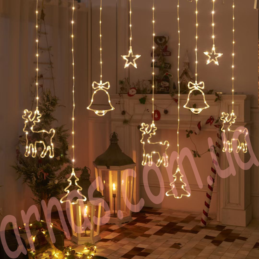 Гірлянда-штора — новорічна комбінація іграшок 9 доріжок Warm (33-1), фото 1