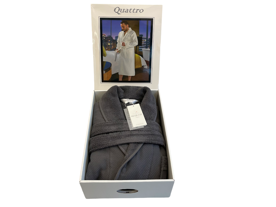 Мужской махровый халат Maison D'or Quattro Grey хлопок размер M (48) серый - фото 4 - id-p1487521923