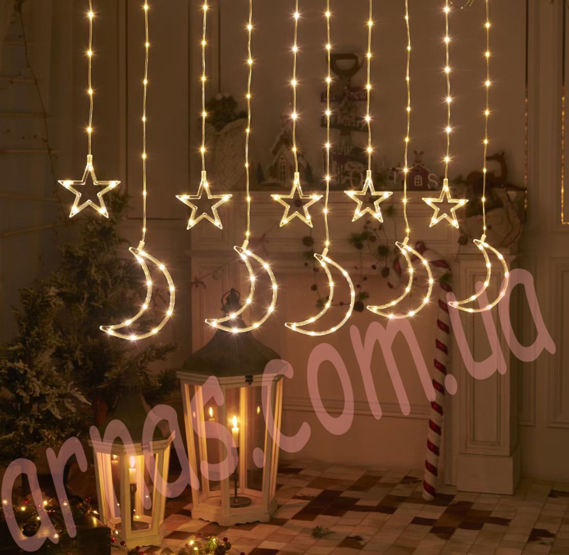 Гірлянда-штора 5 місяців, 5 зірок — 10 доріжок warm (33-5)