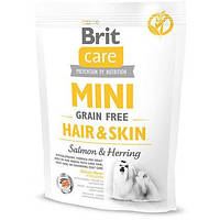 Сухой корм для взрослых собак миниатюрных пород Brit Care Mini Grain Free Hair & Skin с лососем 0.4 кг