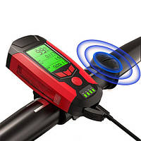 Велодзвінок + комп'ютер + фара AS0808-XPG+2LED (yellow) + 2COB (red), виносна кнопка, Waterproof, акум, ЗУ microo