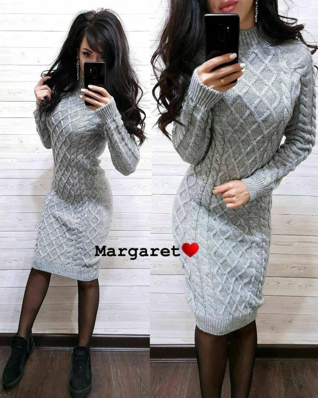 Тепле в'язане плаття по коліно по фігурі з візерунковою в'язкої (р. 42-46) 9032963, фото 1