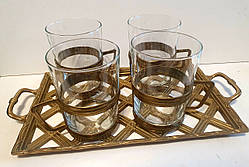 Набір чашок на підставці на підносі з латуні