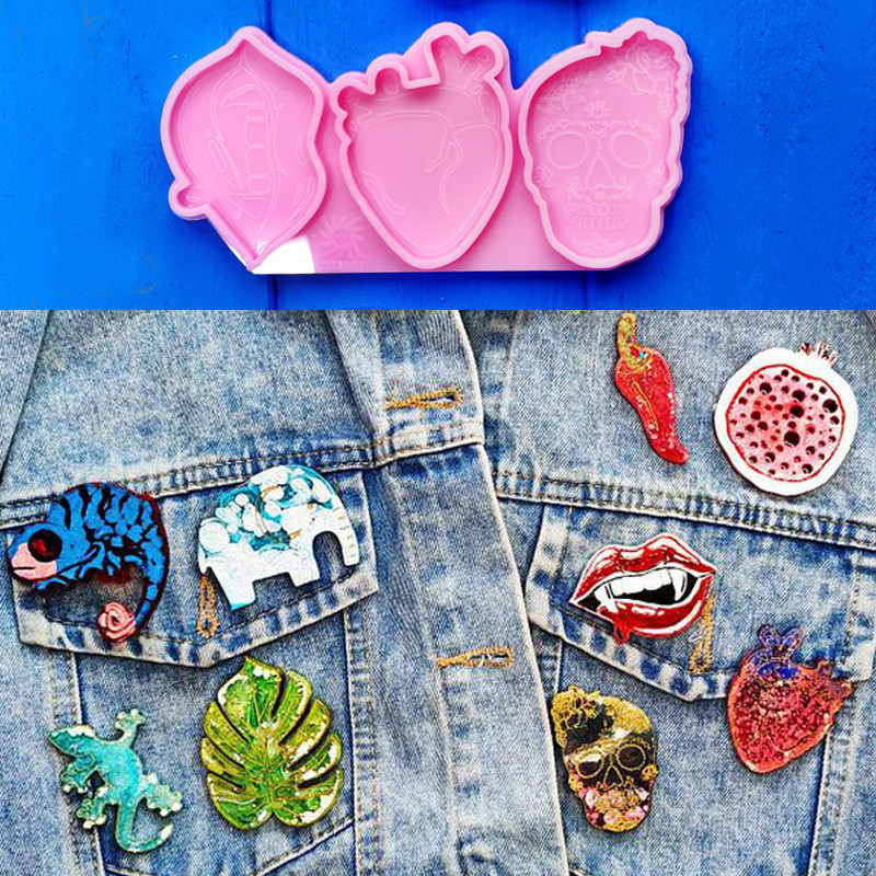 Молд форма Губи+серце+черепок для брошок в техніці Resin art, Petri і тд., фото 1