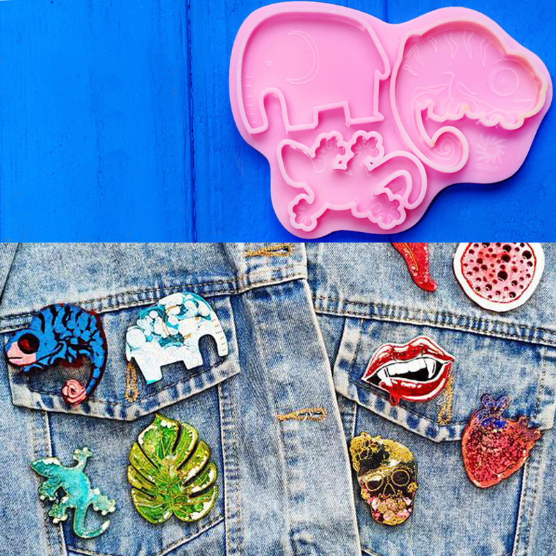Молд форма Слоник+хамелеон+ящірка для брошок в техніці Resin art, Petri і тд.