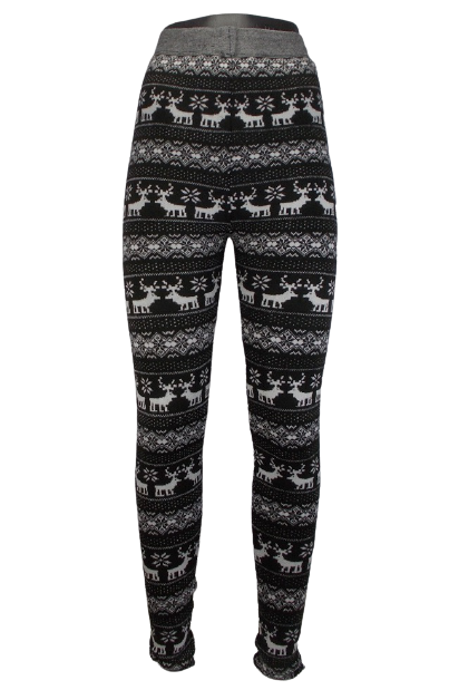 Теплі лосини на флісі з орнаментом Іра 6896XL 46-50 чорні з білим, фото 1
