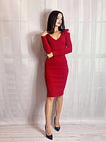 Женское платье из трикотажа в рубчик Poliit 8847 бордовый 36