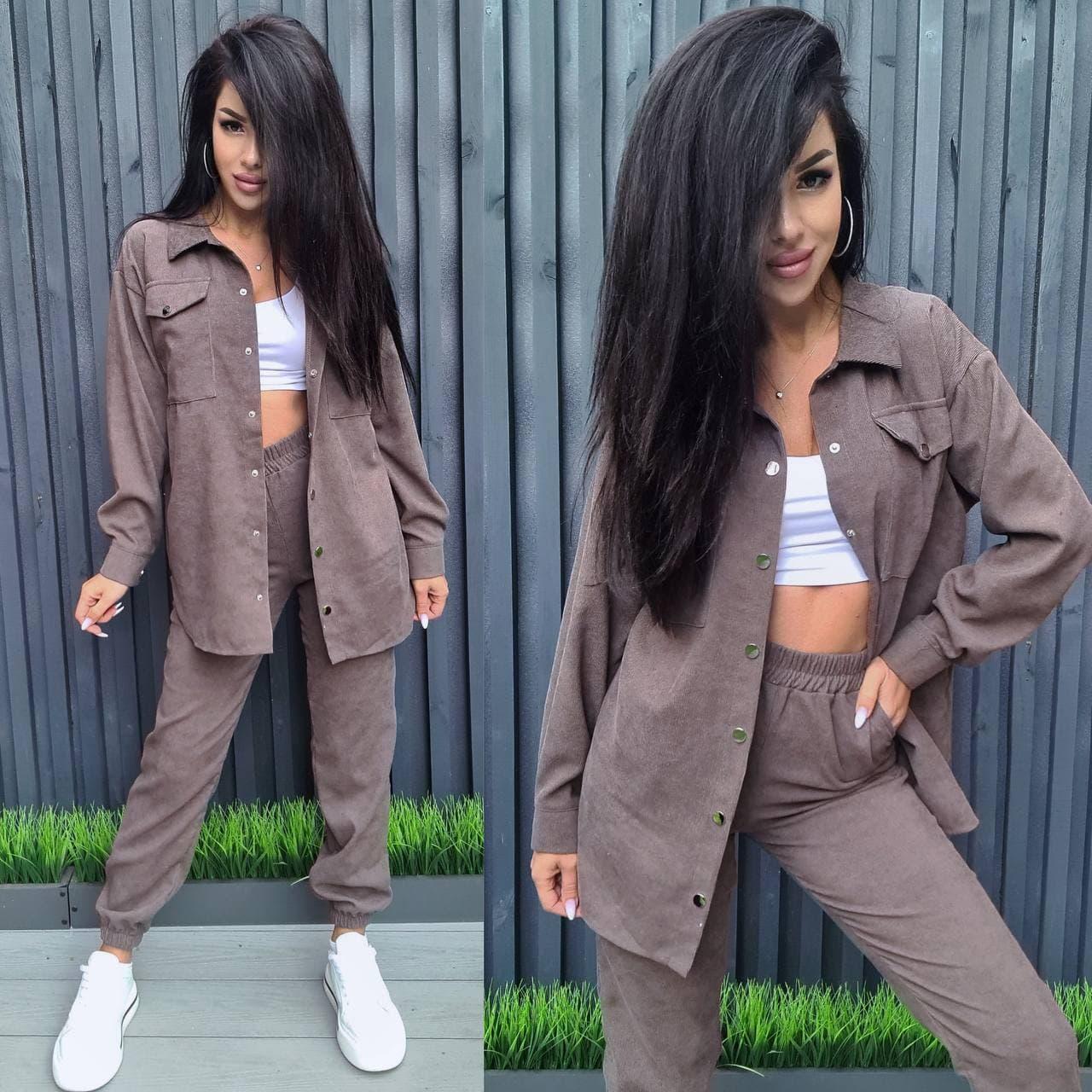 Стильний жіночий теплий костюм вільна кофта та штани вельвет