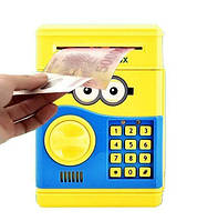 Детская копилка-cейф электронная Minion c кодовым замком и купюроприемником Банкомат для денег
