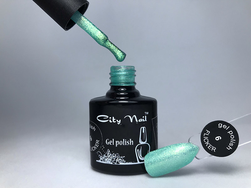 Гель-лак з глітером City Nail FLICKER № 6 м'ятно-зелений з шиммером блискітками - Гель Лак М'ятний Колір