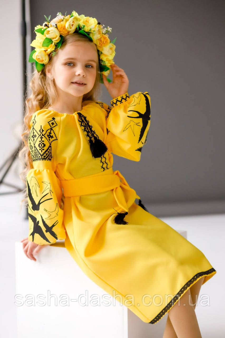 Вишивана сукня. Вишита сукня для дівчинки жовта "Ластівки": продаж, ціна у  Полтаві. Дитячий етнічний одяг від "Саша і Даша. Інтернет-магазин одягу." -  1487611455