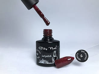 Гель-лак гліттер City Nail FLICKER № 16 темно-червоний з блискітками
