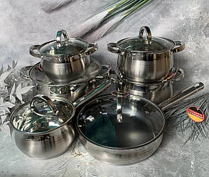 Набір каструль із неіржавкої сталі 12 предметів Edenberg EB-3720 з товстим Індукційним дном