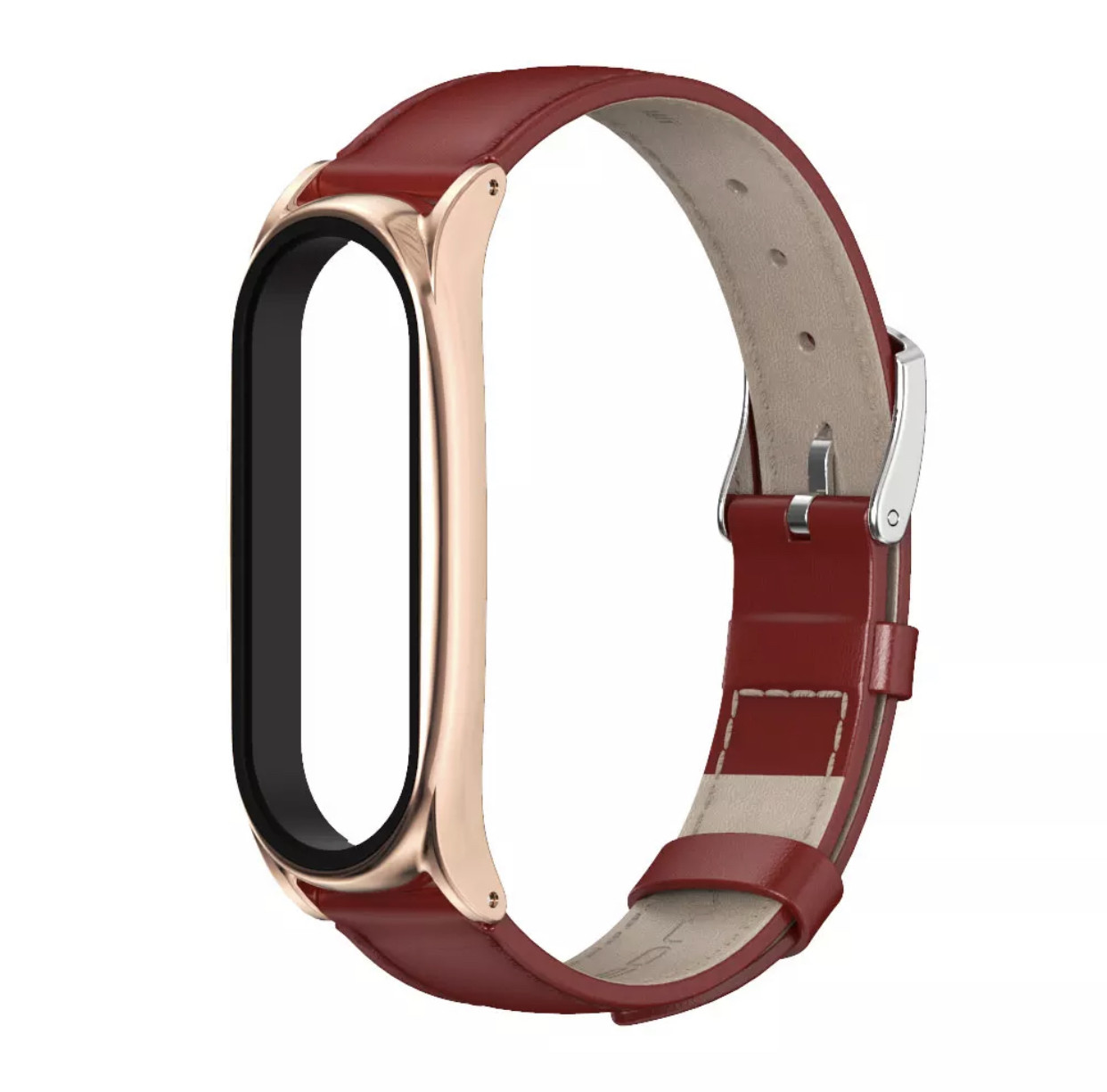 Шкіряний ремінець MiJobs для MiBand 6 червоний із золотом