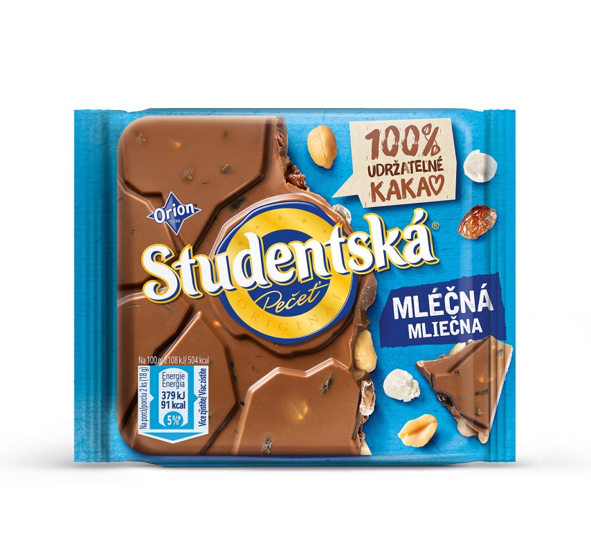 Шоколад Молочний Студенчевий друк з Арахісом і родзинками Studentska Pecet Mlecna 90 г Чехія (14 шт./1 уп)