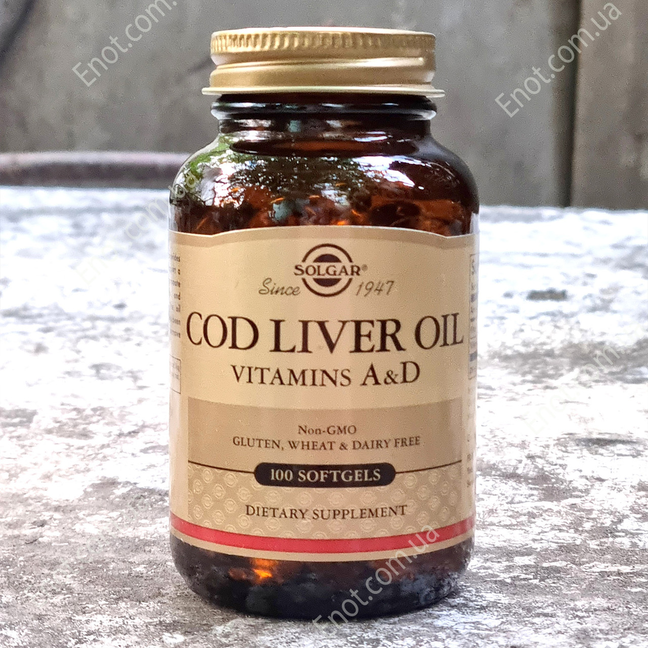 Масло печінки тріски + А і Д SOLGAR Cod Oliver Oil vitamins A & D 100 гелевих капсул