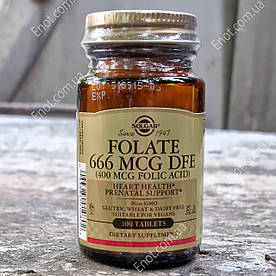 Фолієва кислота SOLGAR Folate 666 мкг DFE 100 таблеток
