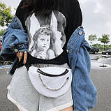 Жіноча класична маленька бананка з ланцюжком поясна сумка біла, фото 9