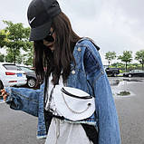 Жіноча класична маленька бананка з ланцюжком поясна сумка біла, фото 8