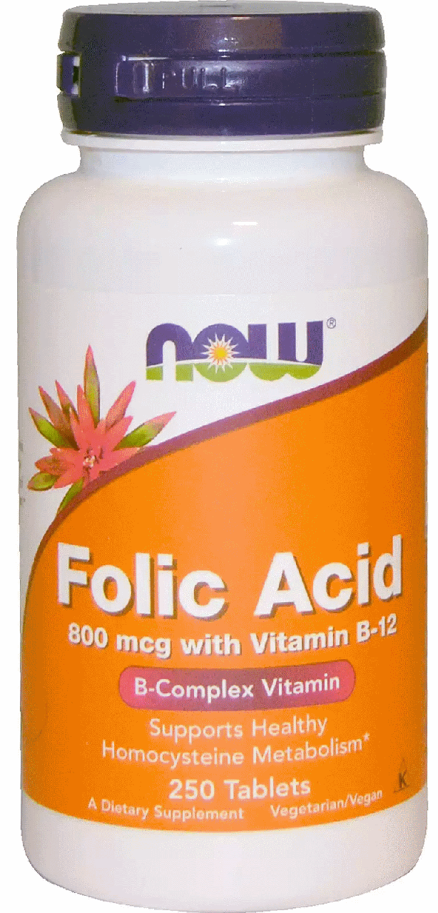 Фолієва кислота з вітаміном Б-12 Now Foods Folic Acid with Vitamin B-12 800mcg 250 tabs, фото 1