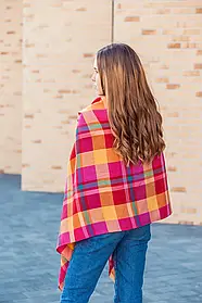 Шарф палантин жіночий в клітинкуку бавовняний рожевий 190*80 см з бавовни