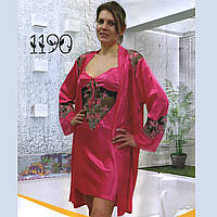 Атласная ночная сорочка и халат Ceren 1190