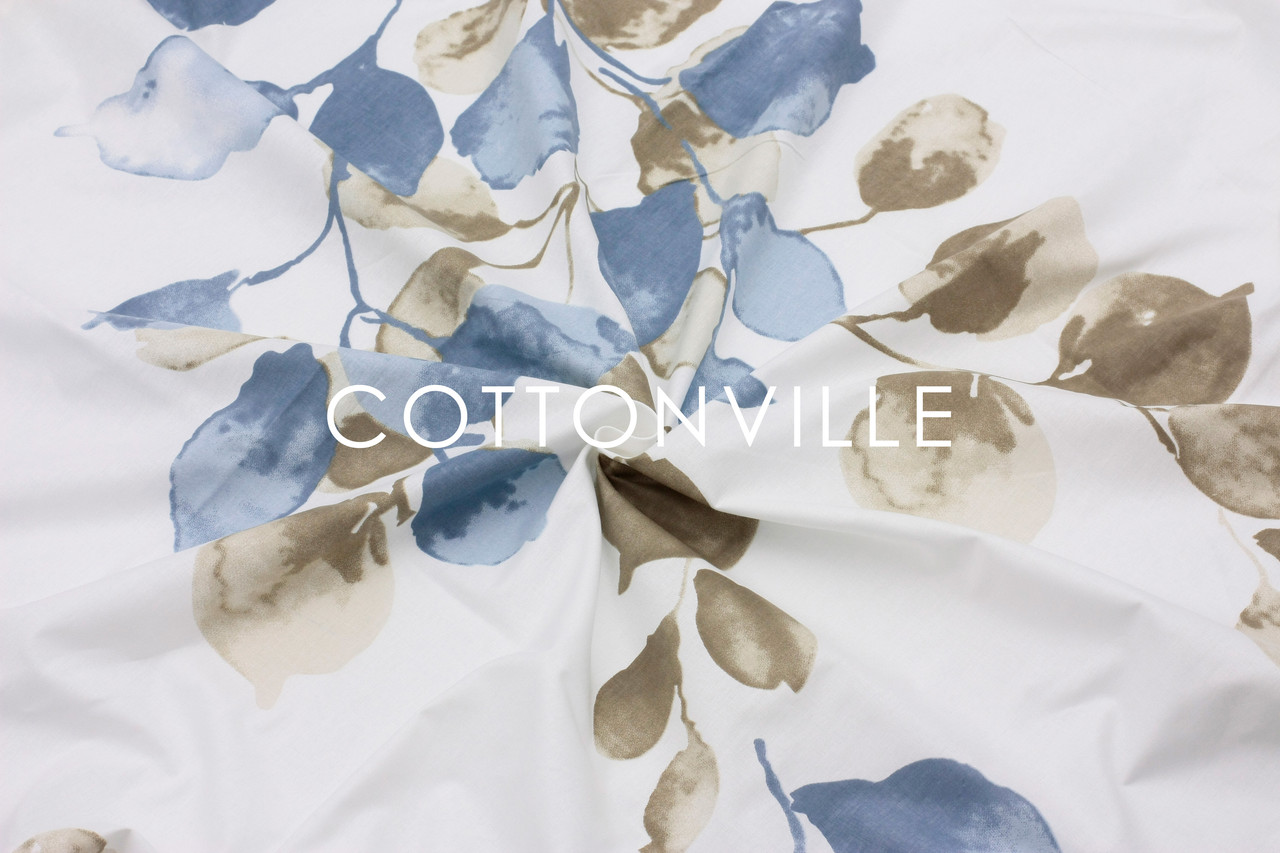 Ранфорс 240 см Листя синьо-бежеве, фото 1