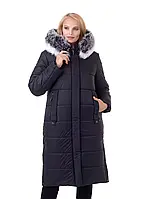 Женское зимнее теплое пальто - пуховик женский. Женская зимняя длинная курточка с мехом Р- 46-58 черное