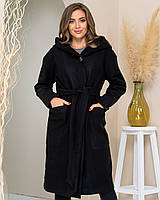 Тепле кашемірове пальто з капюшоном, арт 176, колір чорний
