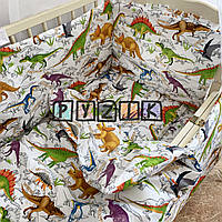 Постільний набір у дитяче ліжечко (8 предметів) Premium "Динозаври" білий
