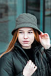 Панама шапка унісекс зимова утеплена на флісі стильна універсальна колір хакі, фото 3