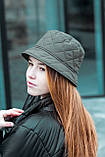 Панама шапка унісекс зимова утеплена на флісі стильна універсальна колір хакі, фото 2