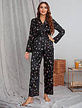 Шовкова піжама жіноча. Комплект атласний з довгим рукавом і штанами для дому, сну. Розмір S (чорний), фото 5