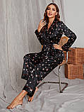 Шовкова піжама жіноча. Комплект атласний з довгим рукавом і штанами для дому, сну. Розмір S (чорний), фото 3