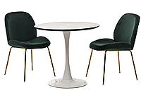 Стол круглый Vetro МДФ T-318 мрамор + белый | кухонный стол | обеденный стол | стол для гостиной и кухни