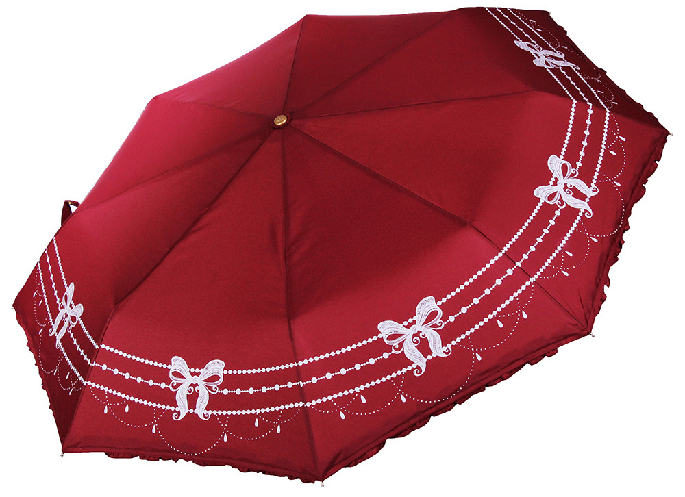 Бордовий зонтик з рюшами Три Слона ( повний автомат ) арт. L3818-16