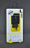 Зарядний пристрій USB 4you A22S (2.4A, Smart IC, Auto ID, 2USB, Led підсвічування) black з кабелем Micro, фото 3