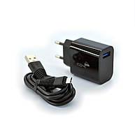 Сетевое зарядное устройство USB 4you A12 (1.2A, 1 USB, Led подсветка) black + кабель Micro USB